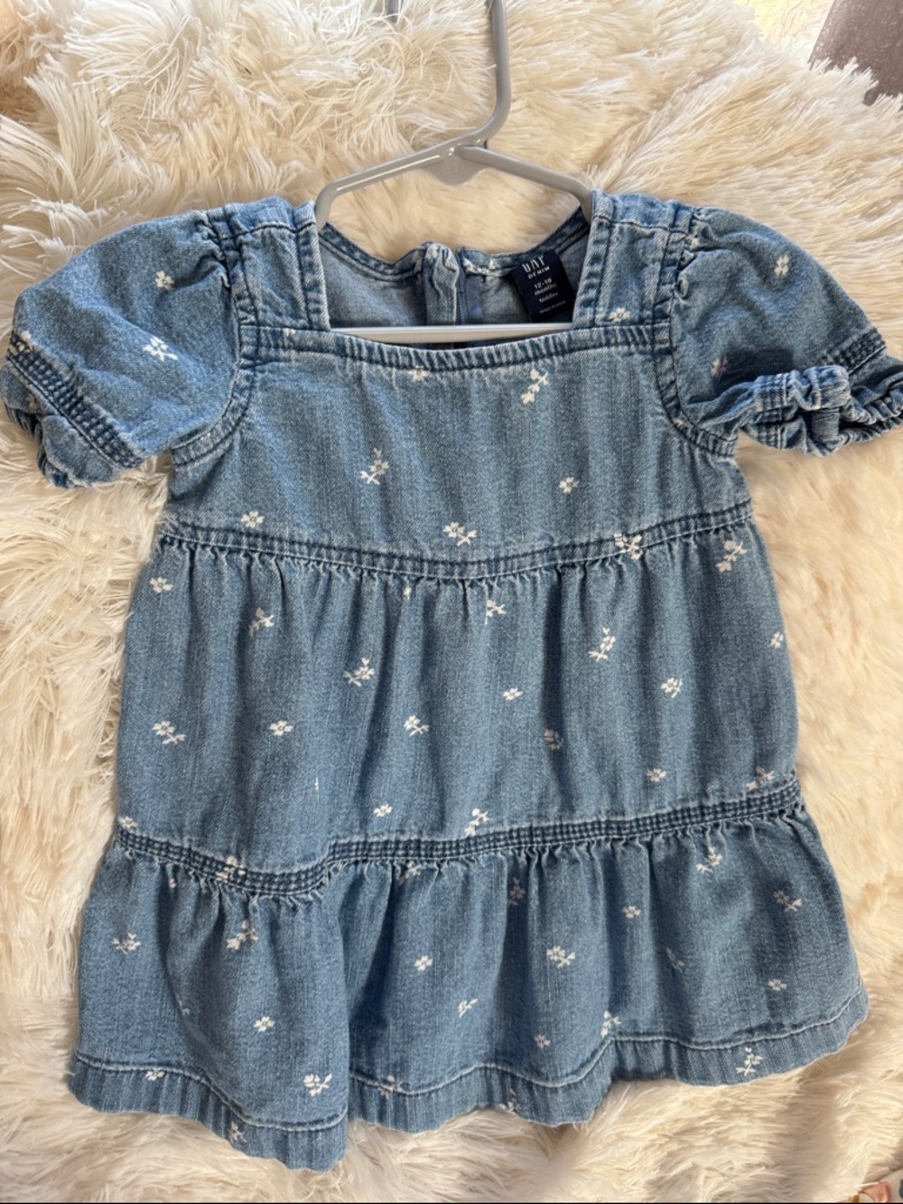 GAP Blue Denim Floral Tiered Dress